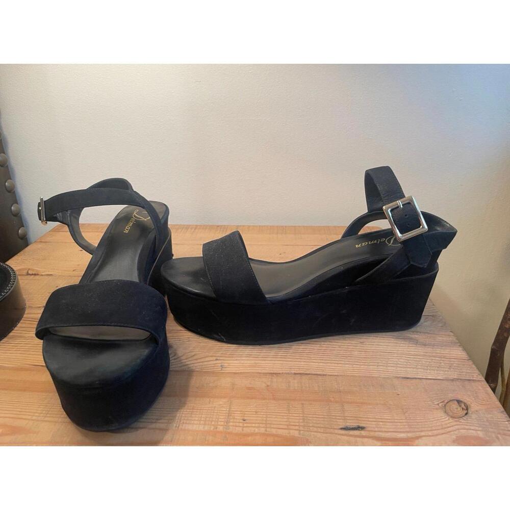Delman D’Angie Black Suede Platform Wedge Sandals – Size 10